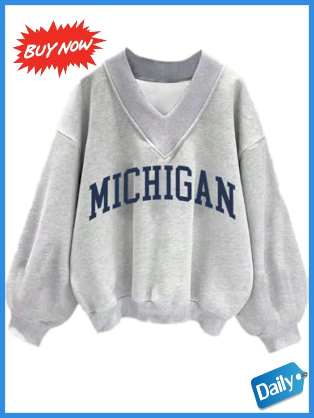 V Neck Long Sleeve Graphic Pullover Sweatshirt Drop Shoulder Women